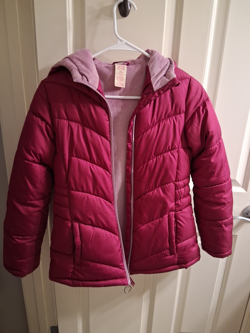 Faded Glory Girls' Magenta Hooded Puffer Jacket